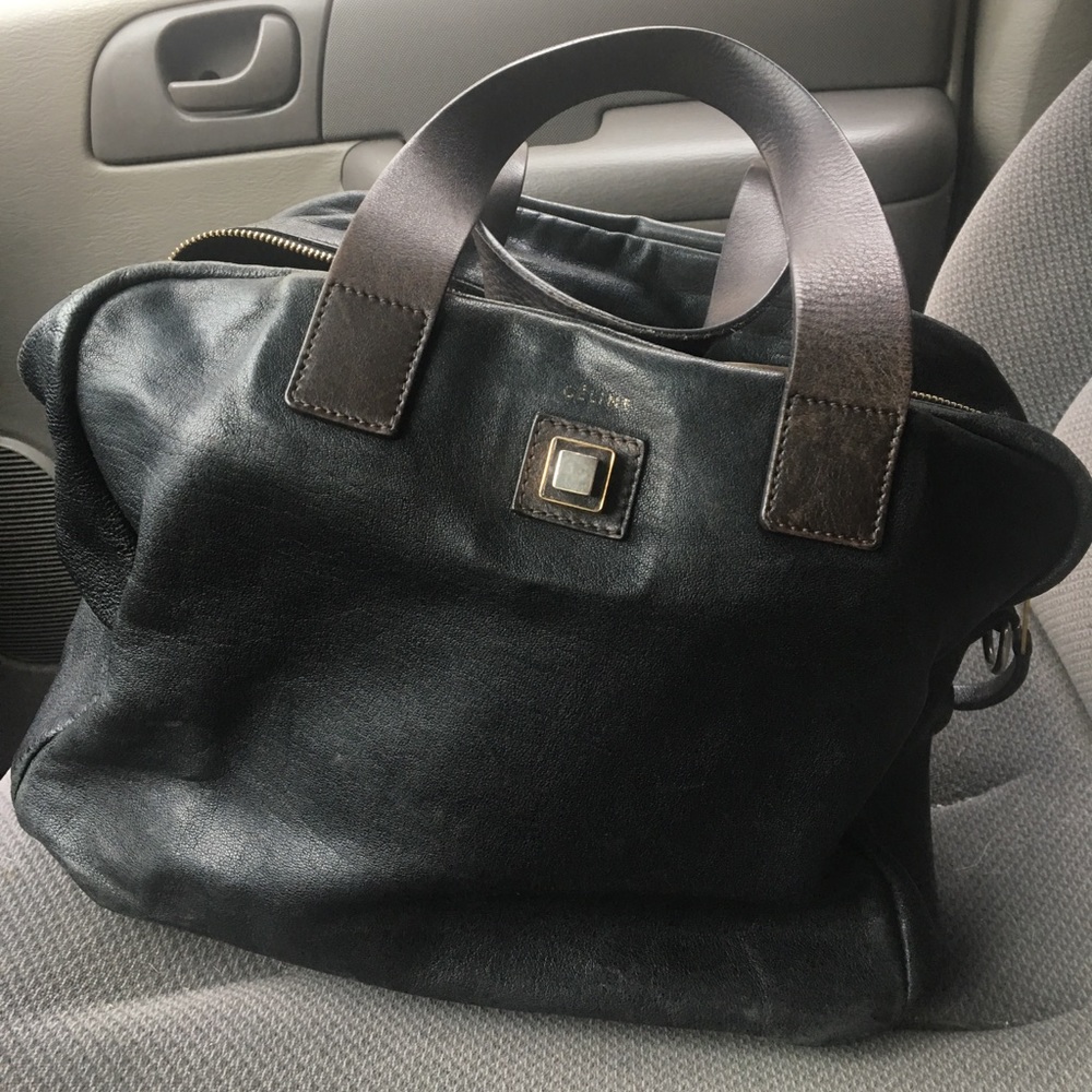 Celine black bag with brown handles